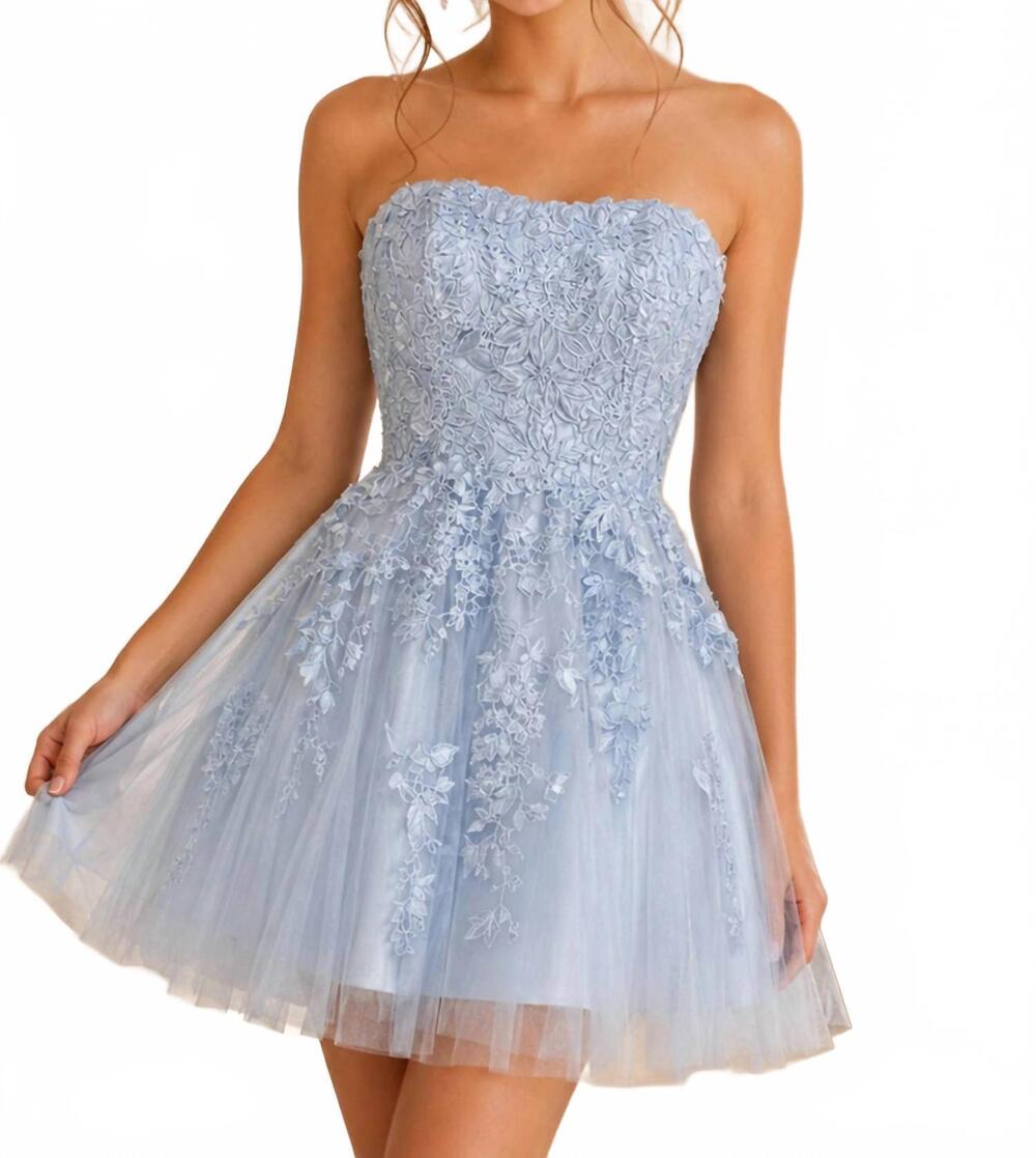 NEW JOVANI fit and flare strapless dress in light blue